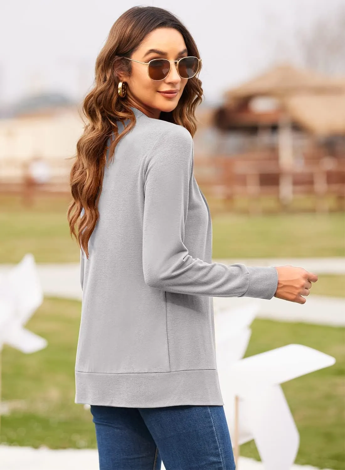 Womens Casual Lightweight Long Sleeve Cardigan Flowy Soft Open Front Knit Cardigan Sweaters