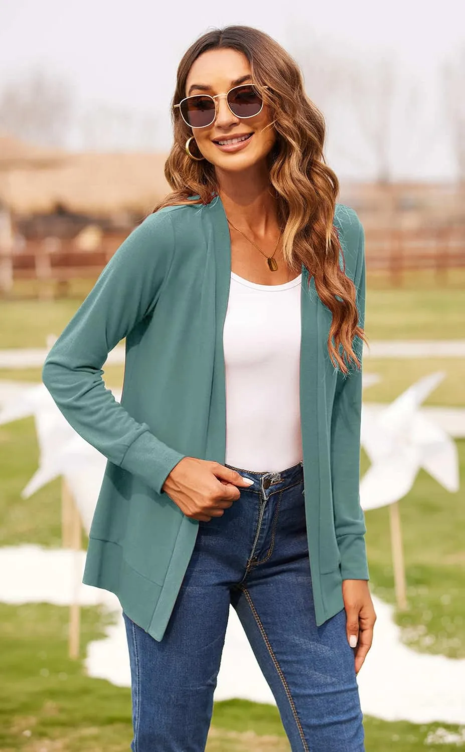Womens Casual Lightweight Long Sleeve Cardigan Flowy Soft Open Front Knit Cardigan Sweaters