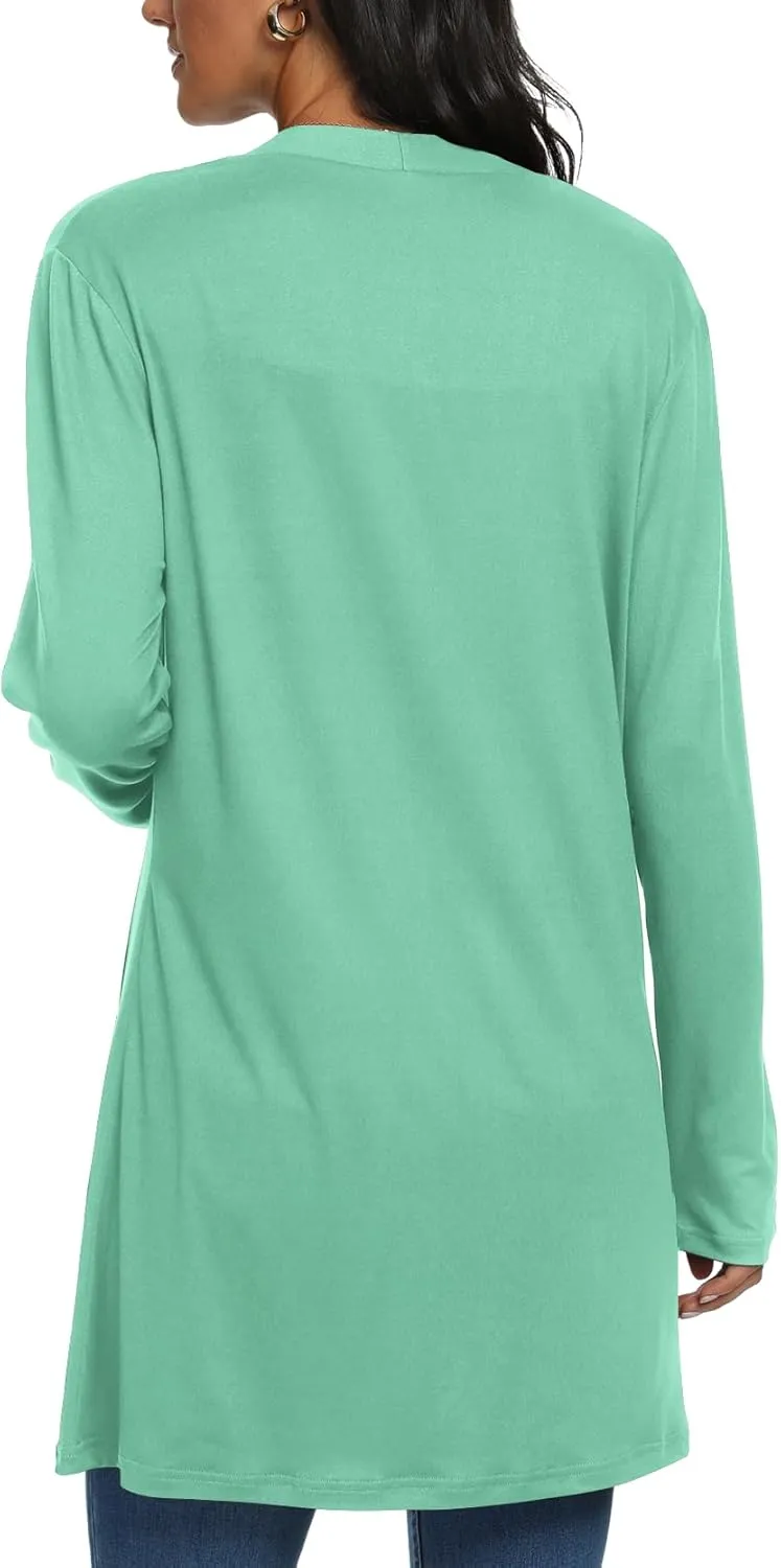 Womens Casual Lightweight with Pocketes Long Sleeve Open Front Cardigan