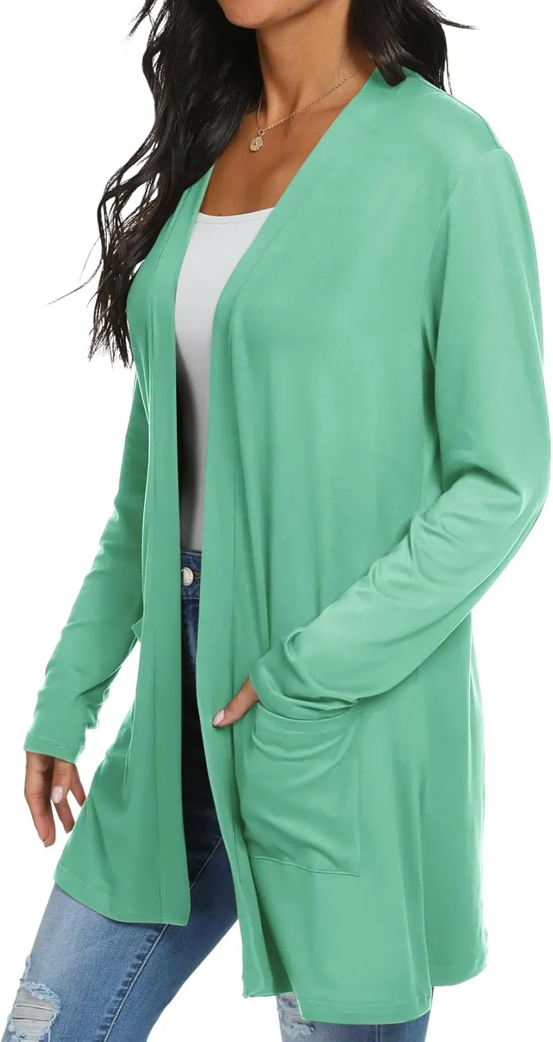 Womens Casual Lightweight with Pocketes Long Sleeve Open Front Cardigan