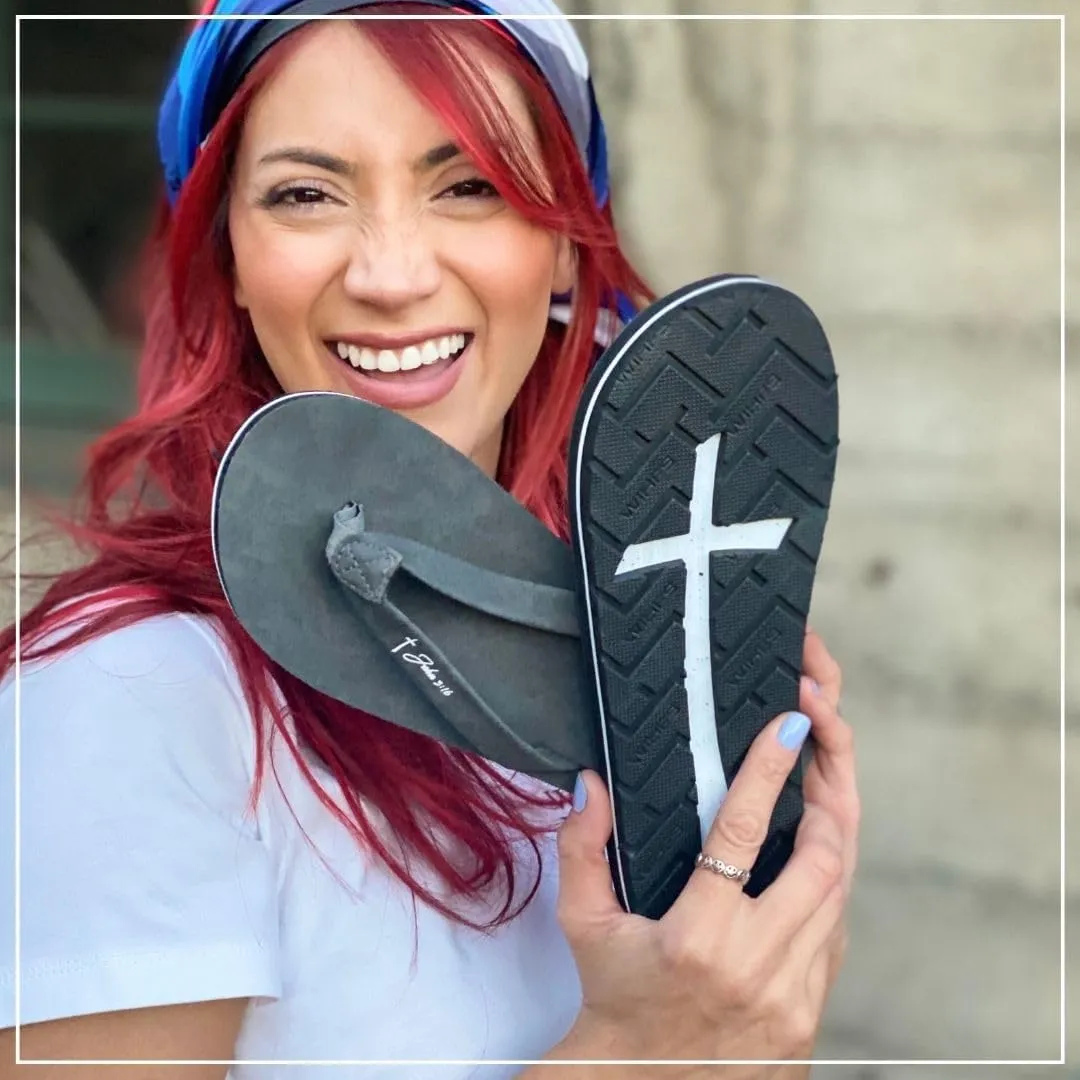 Women’s Christian Clothing and Footwear, Cross Bottom Women’s Sandals, Flip Flops for Women with John 3:16 Bible Verse, Unique Christian Apparel