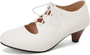 Women's Classic Retro Round Toe Brogue Oxfords Lace Up Hollow Out Low Chunky Heels Business Formal Work Office Dress Pumps Shoes