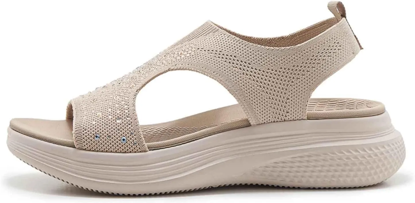 Women's Comfortable Open Toe Sandals For Casual Wear Travel Beach Wedding Slip On Flat Shoes Lightweight