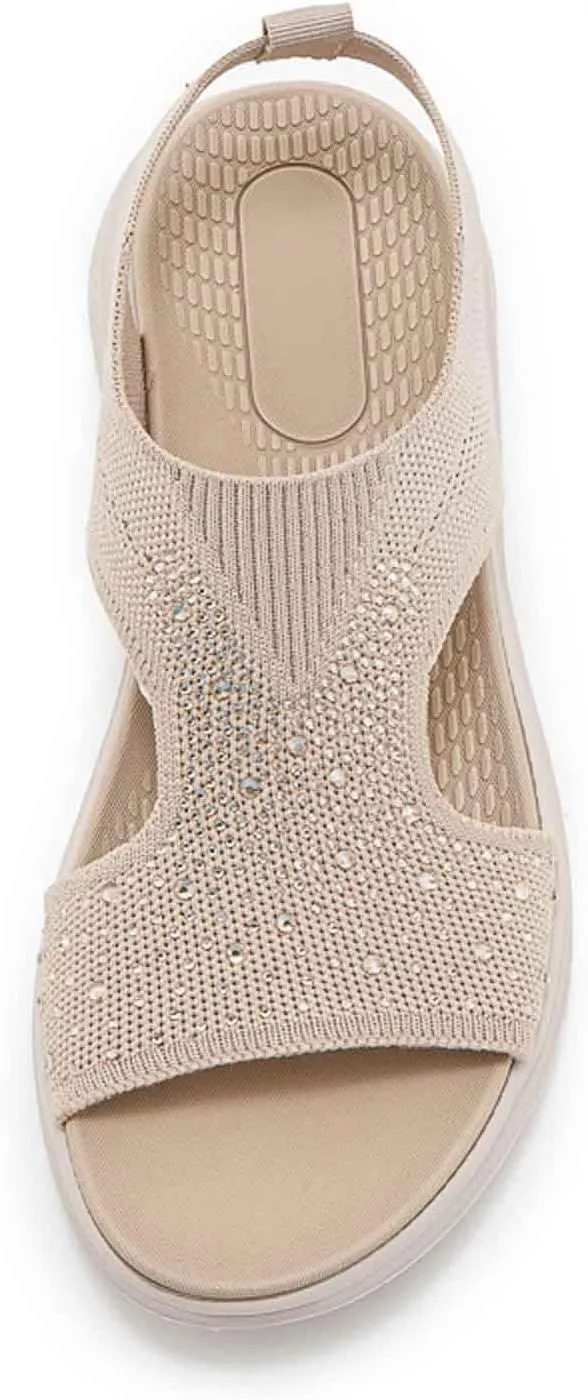 Women's Comfortable Open Toe Sandals For Casual Wear Travel Beach Wedding Slip On Flat Shoes Lightweight