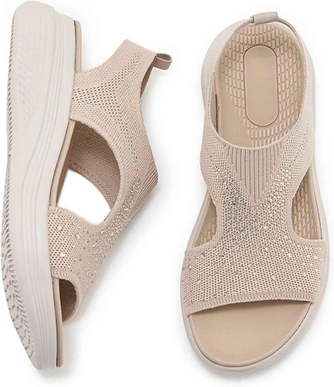 Women's Comfortable Open Toe Sandals For Casual Wear Travel Beach Wedding Slip On Flat Shoes Lightweight