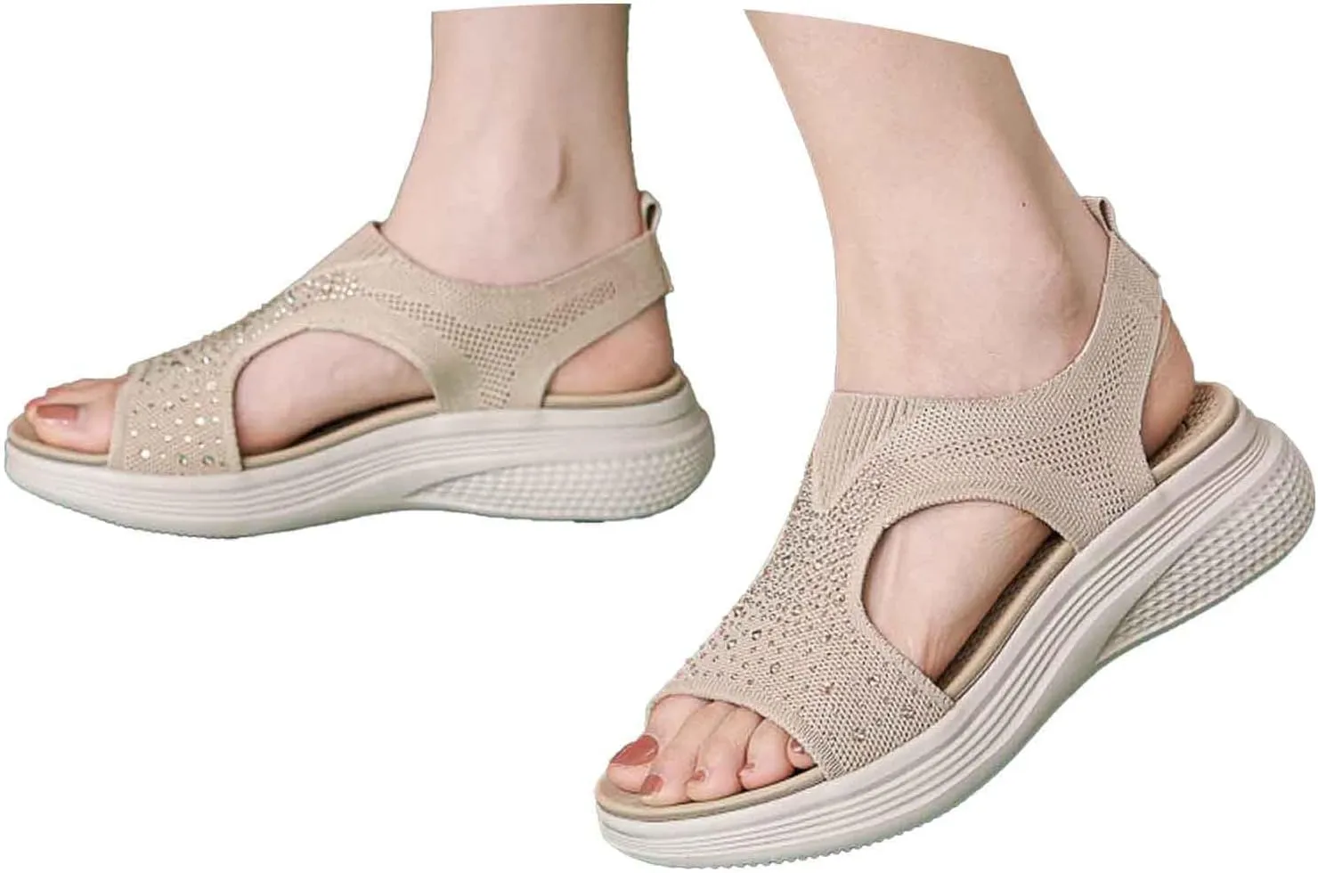 Women's Comfortable Open Toe Sandals For Casual Wear Travel Beach Wedding Slip On Flat Shoes Lightweight