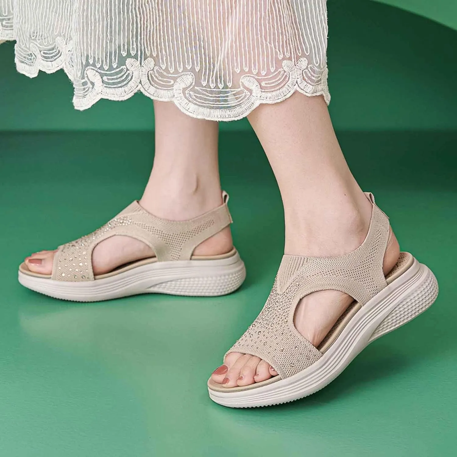Women's Comfortable Open Toe Sandals For Casual Wear Travel Beach Wedding Slip On Flat Shoes Lightweight
