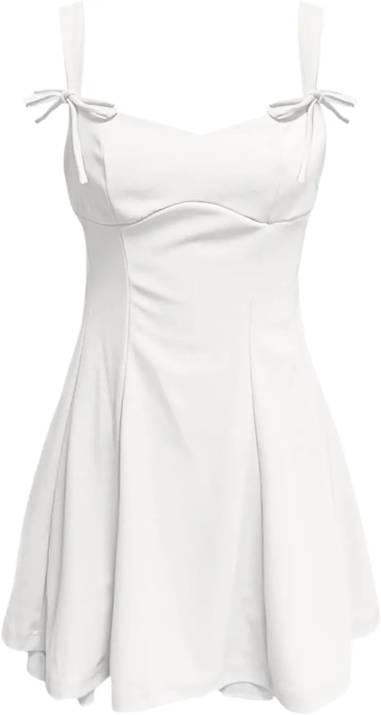 Women's Corset Mini Dress Summer Fashion Y2k Sleeveless Backless Lace Ruffle Solid Color Bow Tie Strap Skater Tank Dress