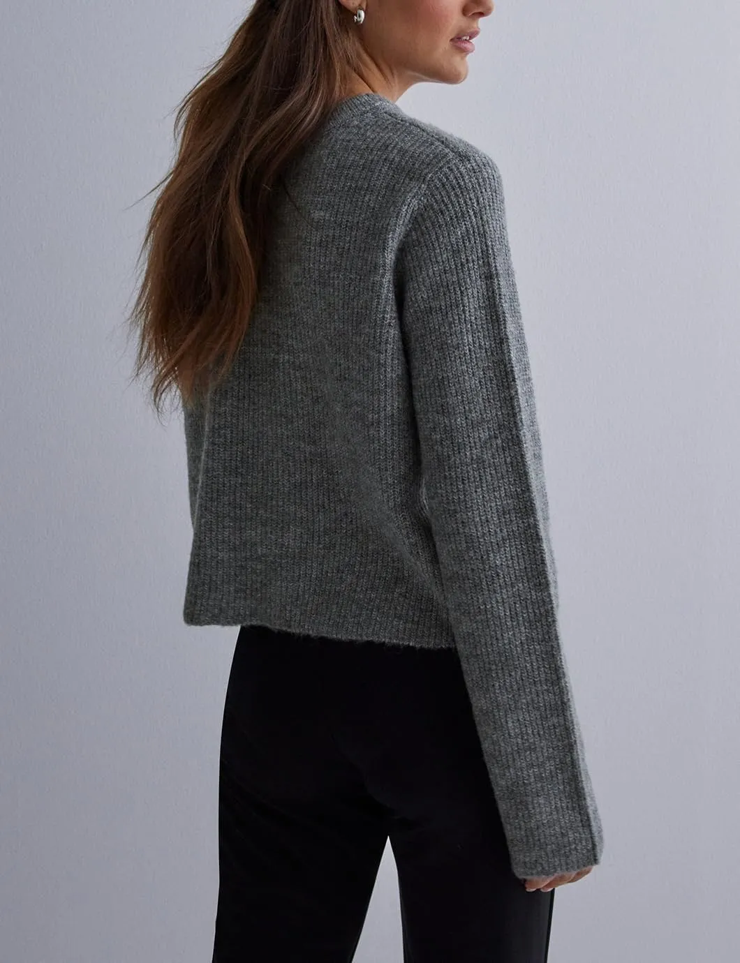 Women's Cropped Ribbed Knit Cardigan Long Sleeve Bow Tie Front Open Front Knitwear Tops