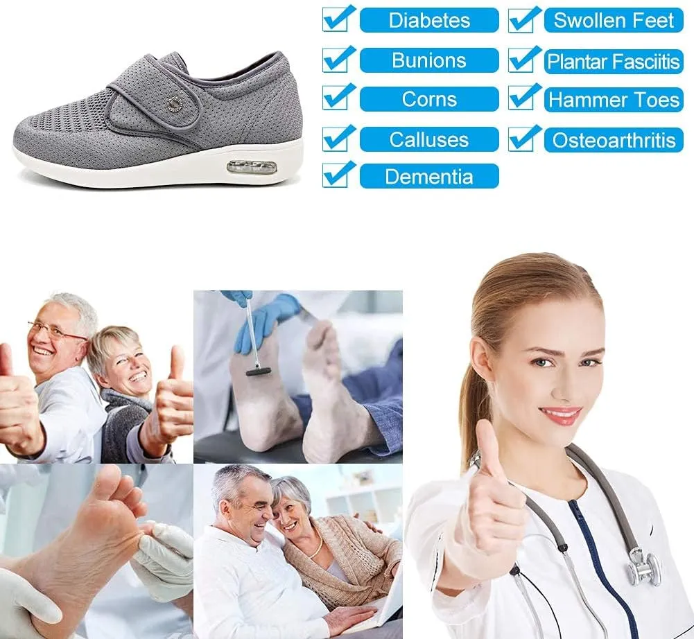 Women's Diabetic Elderly Shoes Mesh Breathable Walking Sneakers Lightweight Adjustable Easy On and Off Strap Summer Slippers for Swollen Feet