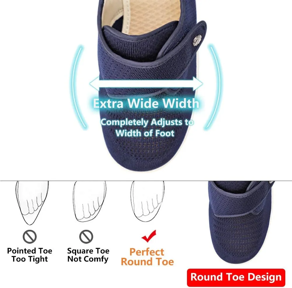Women's Diabetic Elderly Shoes Mesh Breathable Walking Sneakers Lightweight Adjustable Easy On and Off Strap Summer Slippers for Swollen Feet