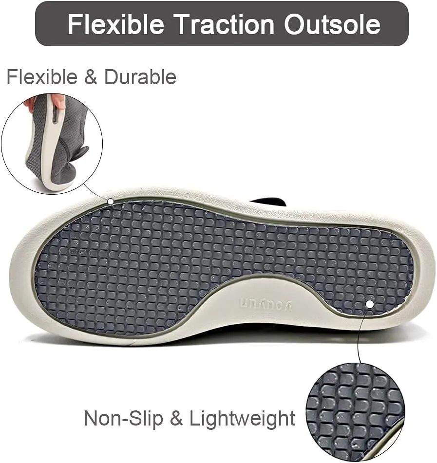 Women's Diabetic Elderly Shoes Mesh Breathable Walking Sneakers Lightweight Adjustable Easy On and Off Strap Summer Slippers for Swollen Feet