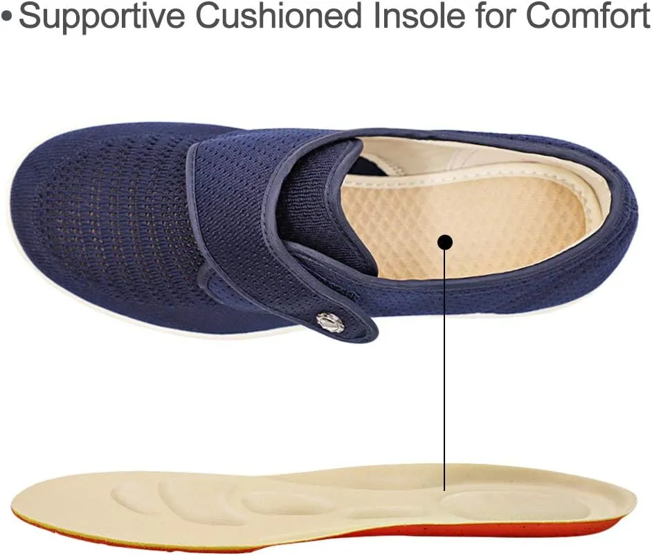 Women's Diabetic Elderly Shoes Mesh Breathable Walking Sneakers Lightweight Adjustable Easy On and Off Strap Summer Slippers for Swollen Feet