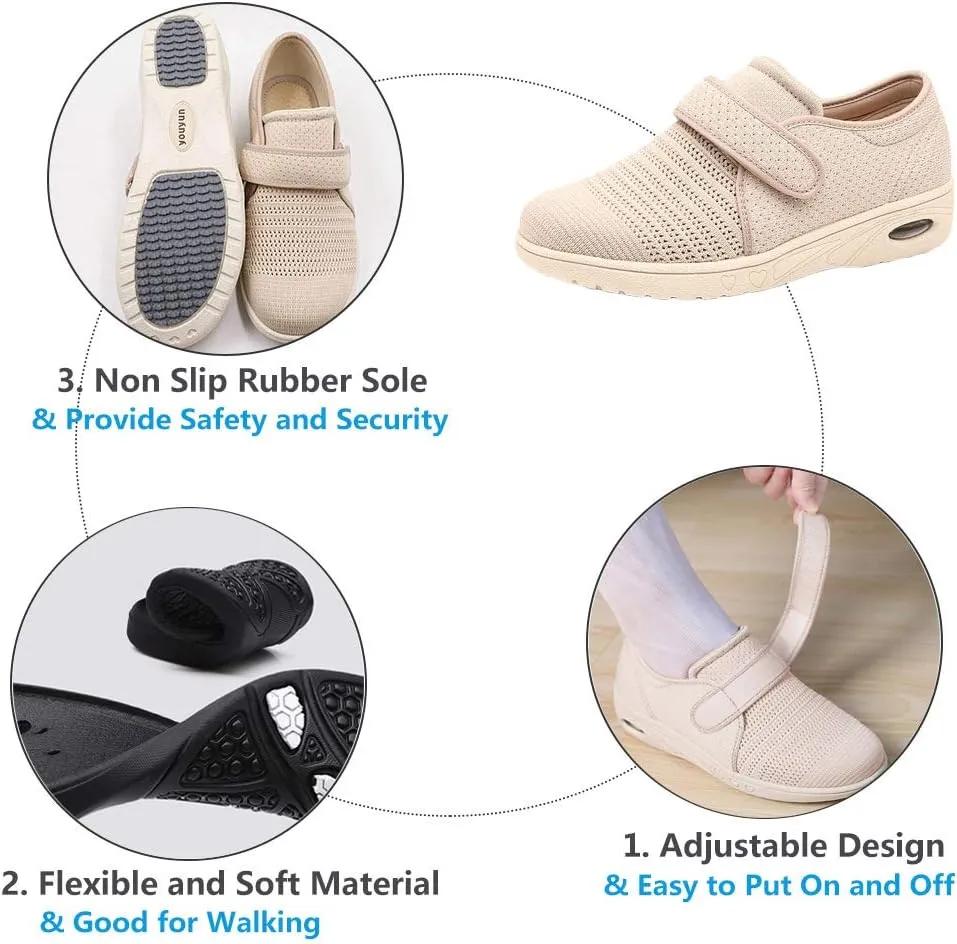 Womens Edema Diabetic Shoes with Arch Support,Extra Wide Breathable Lightweight Walking Sneakers Air Cushion Sole for Swollen Feet, Plantar Fasciitis