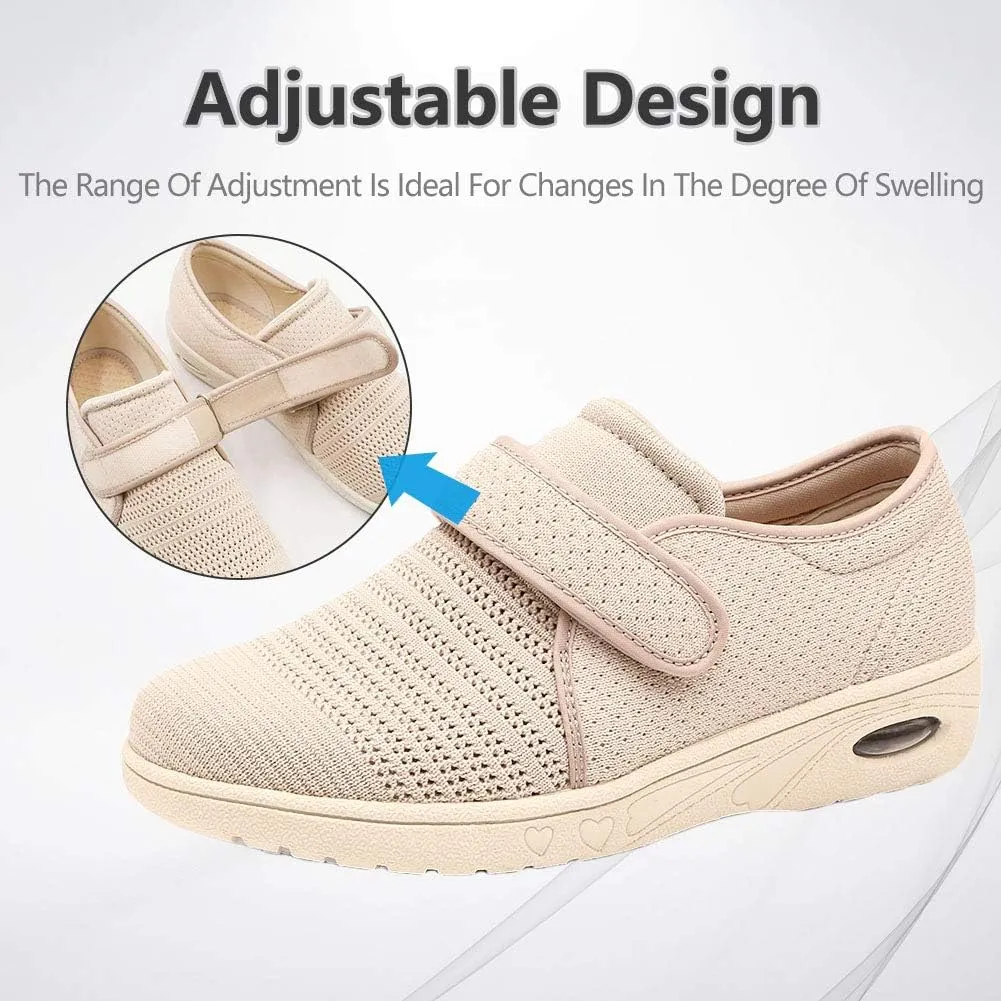 Womens Edema Diabetic Shoes with Arch Support,Extra Wide Breathable Lightweight Walking Sneakers Air Cushion Sole for Swollen Feet, Plantar Fasciitis