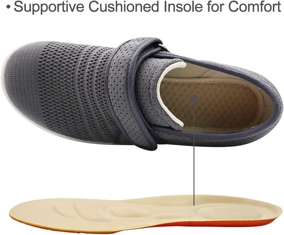 Womens Edema Diabetic Shoes with Arch Support,Extra Wide Breathable Lightweight Walking Sneakers Air Cushion Sole for Swollen Feet, Plantar Fasciitis