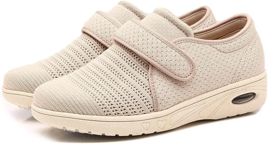 Womens Edema Diabetic Shoes with Arch Support,Extra Wide Breathable Lightweight Walking Sneakers Air Cushion Sole for Swollen Feet, Plantar Fasciitis