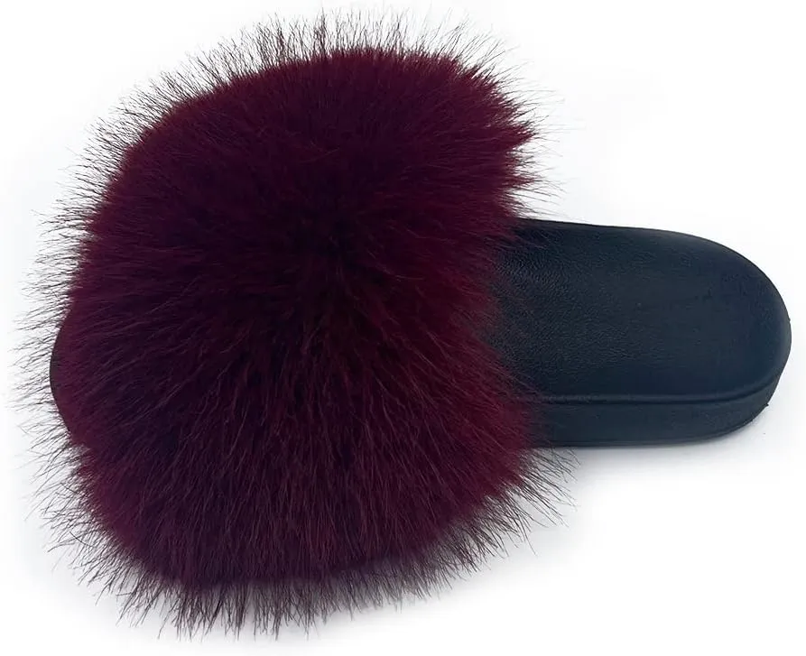 Women's Faux Fur Slides Slippers Fluffy Fuzzy Sandals Open Toe Furry Slide Flip Flop Indoor Outdoor