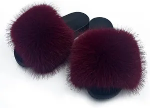 Women's Faux Fur Slides Slippers Fluffy Fuzzy Sandals Open Toe Furry Slide Flip Flop Indoor Outdoor