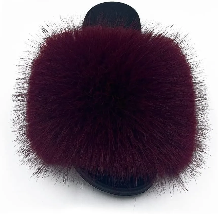 Women's Faux Fur Slides Slippers Fluffy Fuzzy Sandals Open Toe Furry Slide Flip Flop Indoor Outdoor