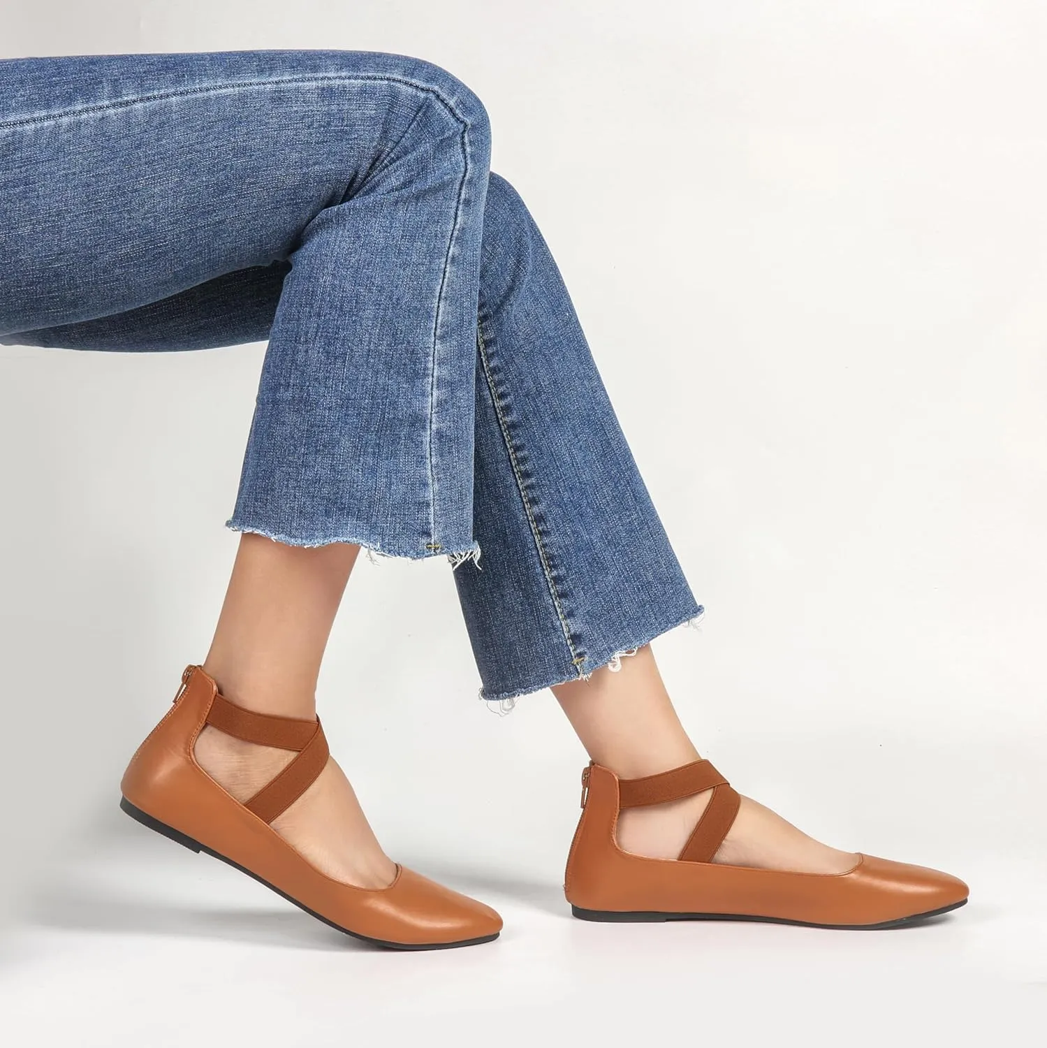 Women's Flats Comfortable Fashion Shoes for Women with Elastic Ankle Straps Dressy Ballerina Style Closed Toe s for Women Casual Flat