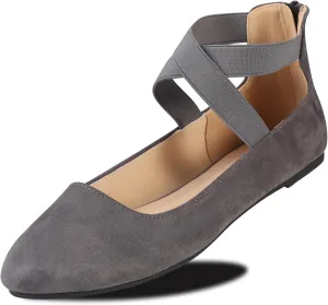 Women's Flats Comfortable Fashion Shoes for Women with Elastic Ankle Straps Dressy Ballerina Style Closed Toe s for Women Casual Flat