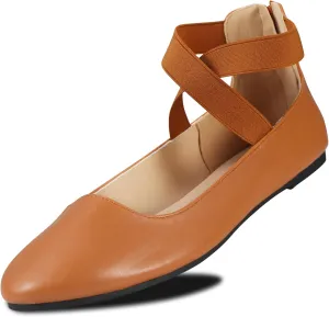 Women's Flats Comfortable Fashion Shoes for Women with Elastic Ankle Straps Dressy Ballerina Style Closed Toe s for Women Casual Flat