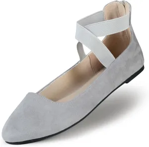 Women's Flats Comfortable Fashion Shoes for Women with Elastic Ankle Straps Dressy Ballerina Style Closed Toe s for Women Casual Flat