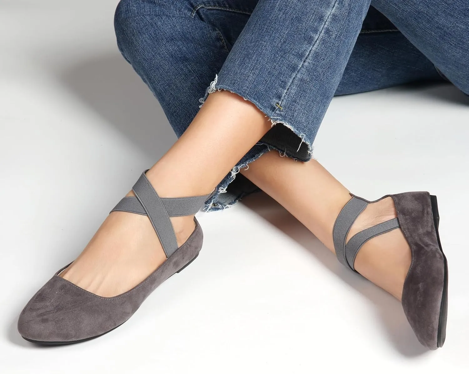 Women's Flats Comfortable Fashion Shoes for Women with Elastic Ankle Straps Dressy Ballerina Style Closed Toe s for Women Casual Flat