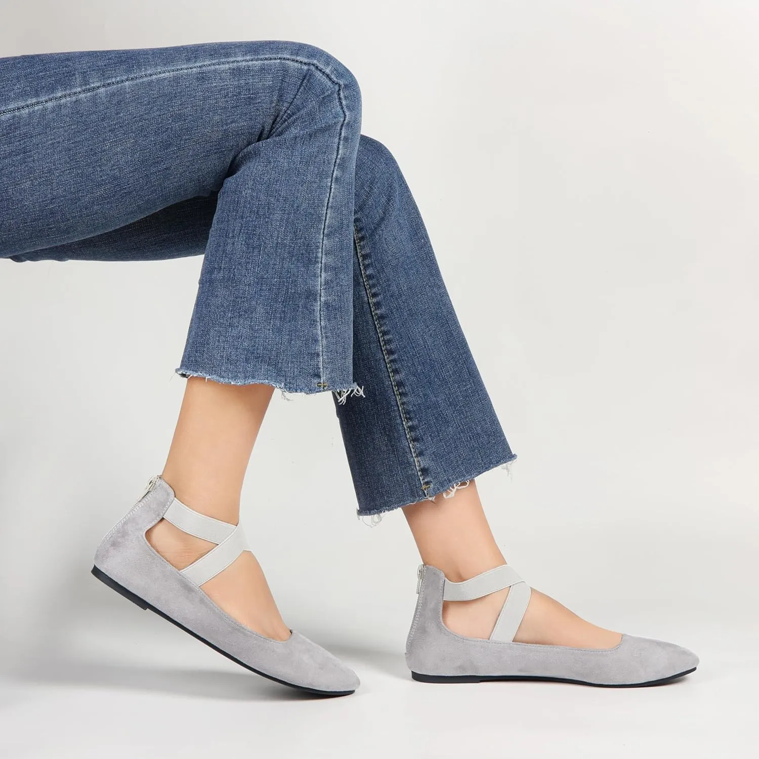 Women's Flats Comfortable Fashion Shoes for Women with Elastic Ankle Straps Dressy Ballerina Style Closed Toe s for Women Casual Flat