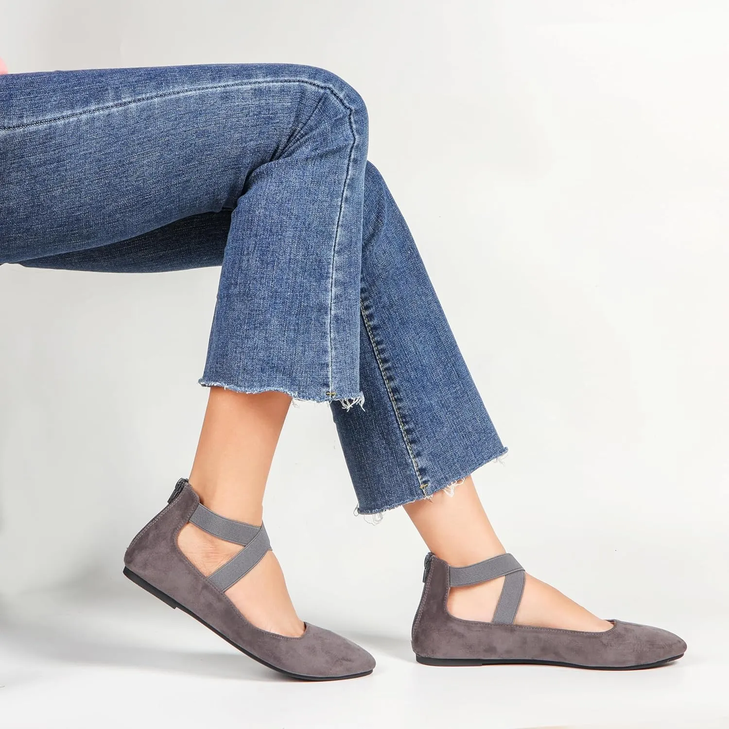 Women's Flats Comfortable Fashion Shoes for Women with Elastic Ankle Straps Dressy Ballerina Style Closed Toe s for Women Casual Flat