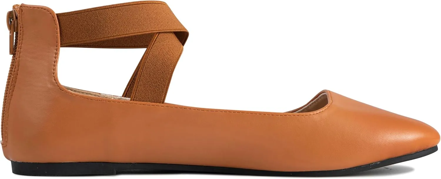Women's Flats Comfortable Fashion Shoes for Women with Elastic Ankle Straps Dressy Ballerina Style Closed Toe s for Women Casual Flat