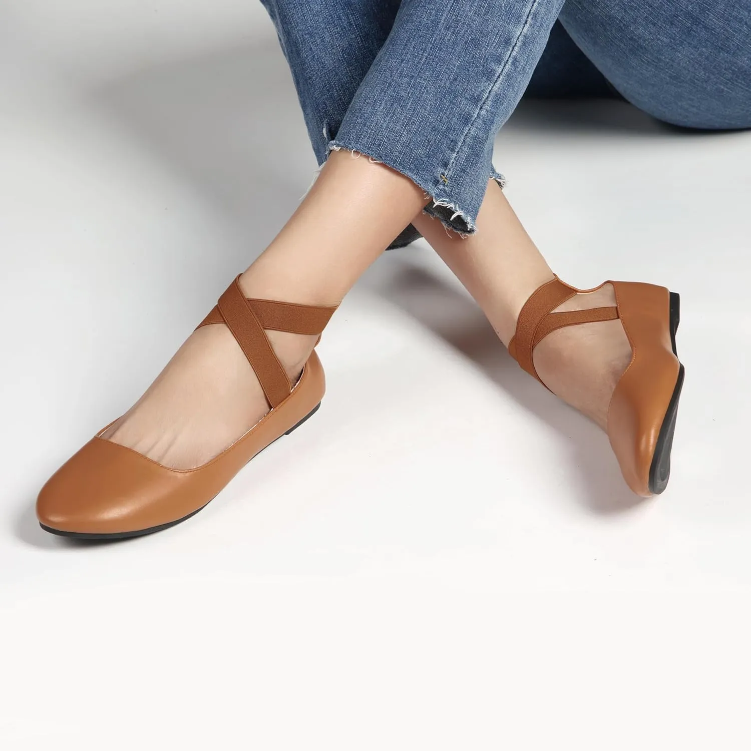 Women's Flats Comfortable Fashion Shoes for Women with Elastic Ankle Straps Dressy Ballerina Style Closed Toe s for Women Casual Flat