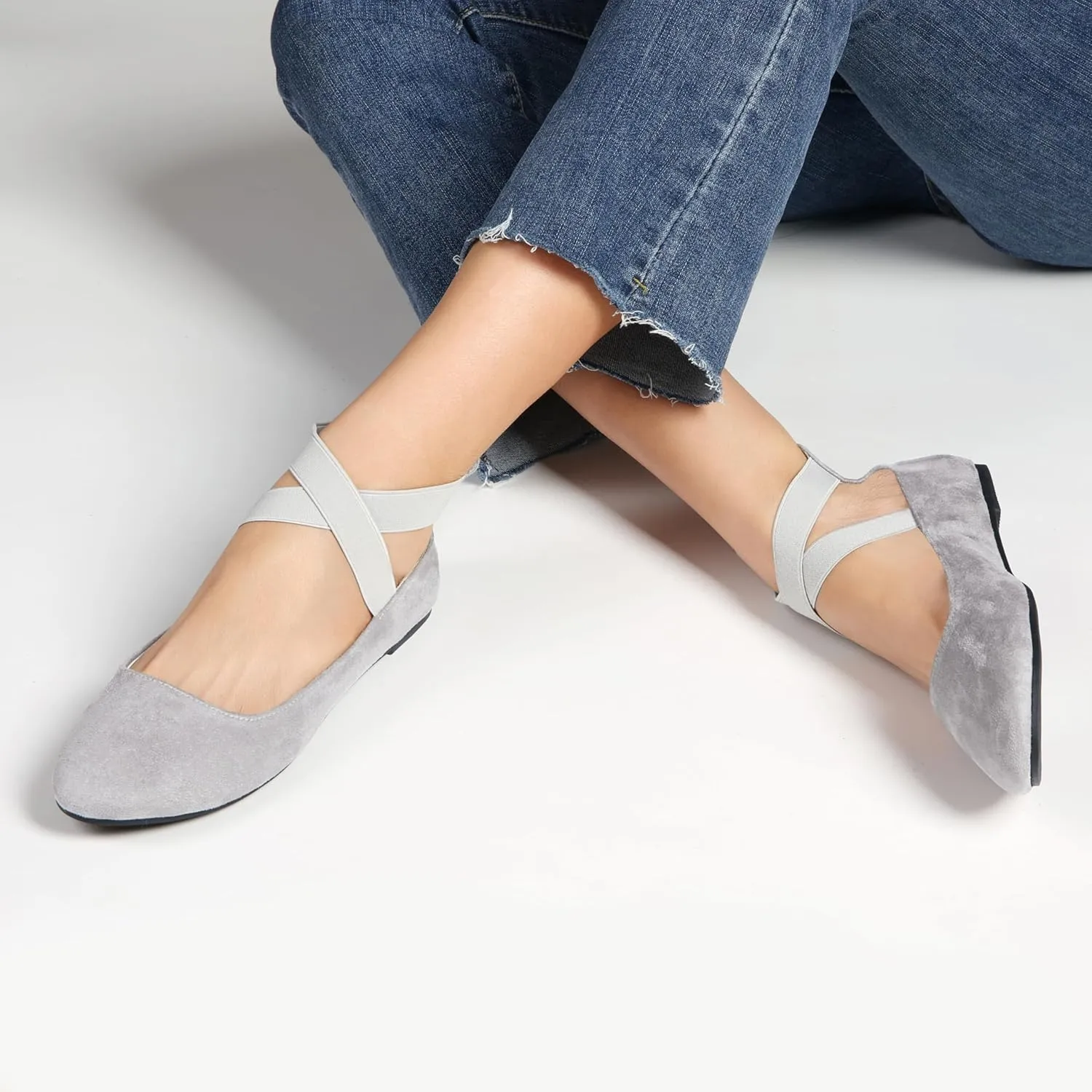 Women's Flats Comfortable Fashion Shoes for Women with Elastic Ankle Straps Dressy Ballerina Style Closed Toe s for Women Casual Flat