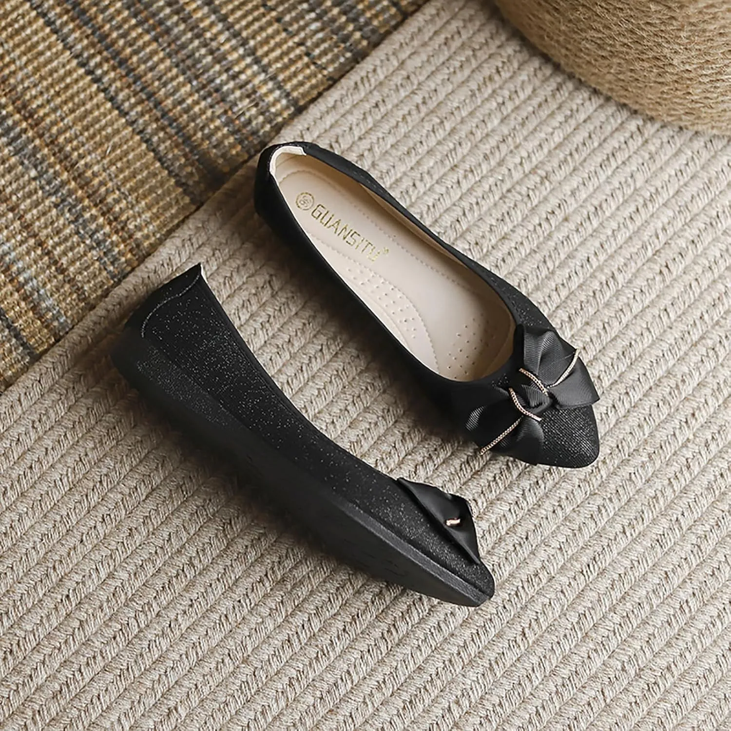 Women's Flats, Foldable Ballet Flats for Women, Fashion Bow Tie Pionted Toe Comfort Lightweight Slip-On Dress Shoes