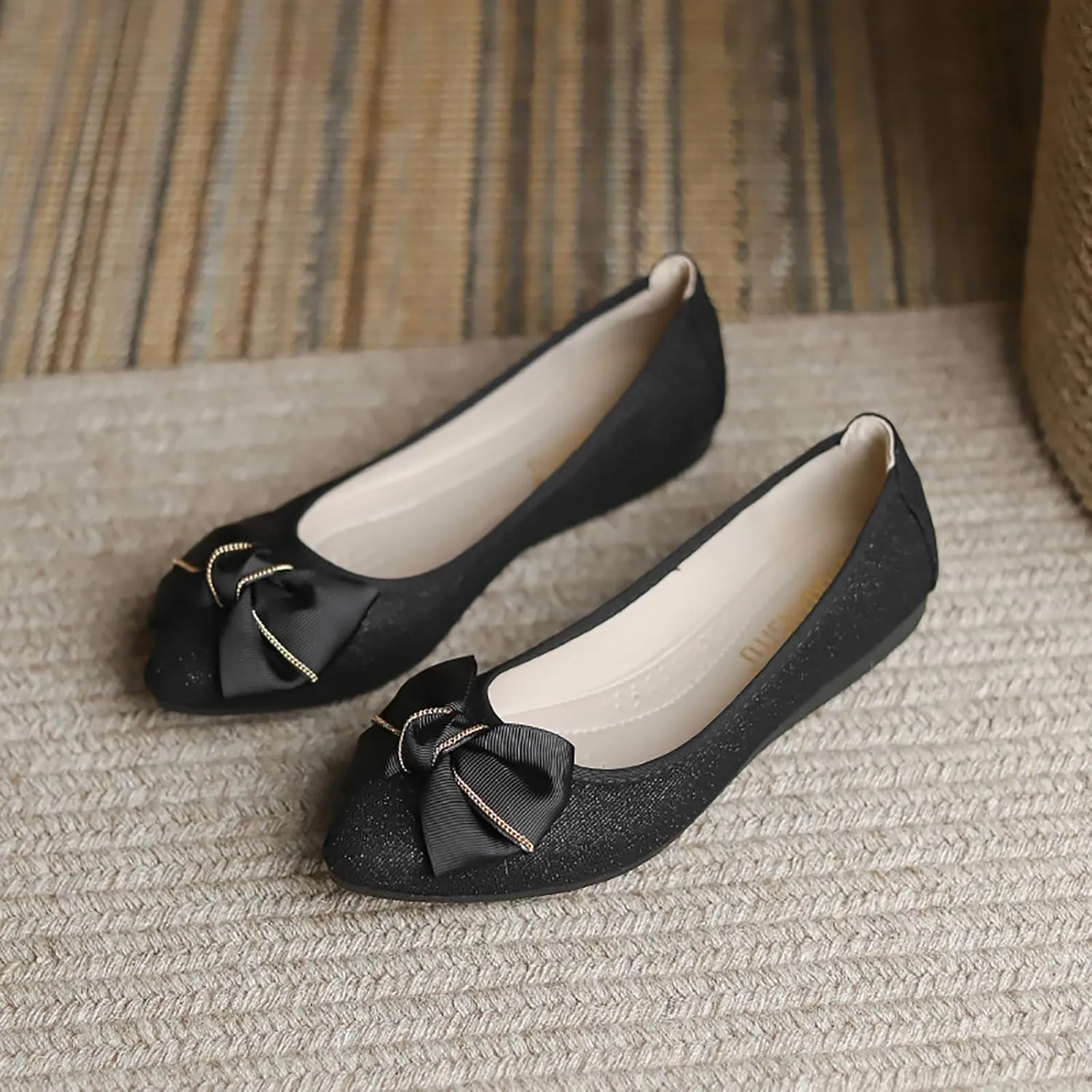 Women's Flats, Foldable Ballet Flats for Women, Fashion Bow Tie Pionted Toe Comfort Lightweight Slip-On Dress Shoes