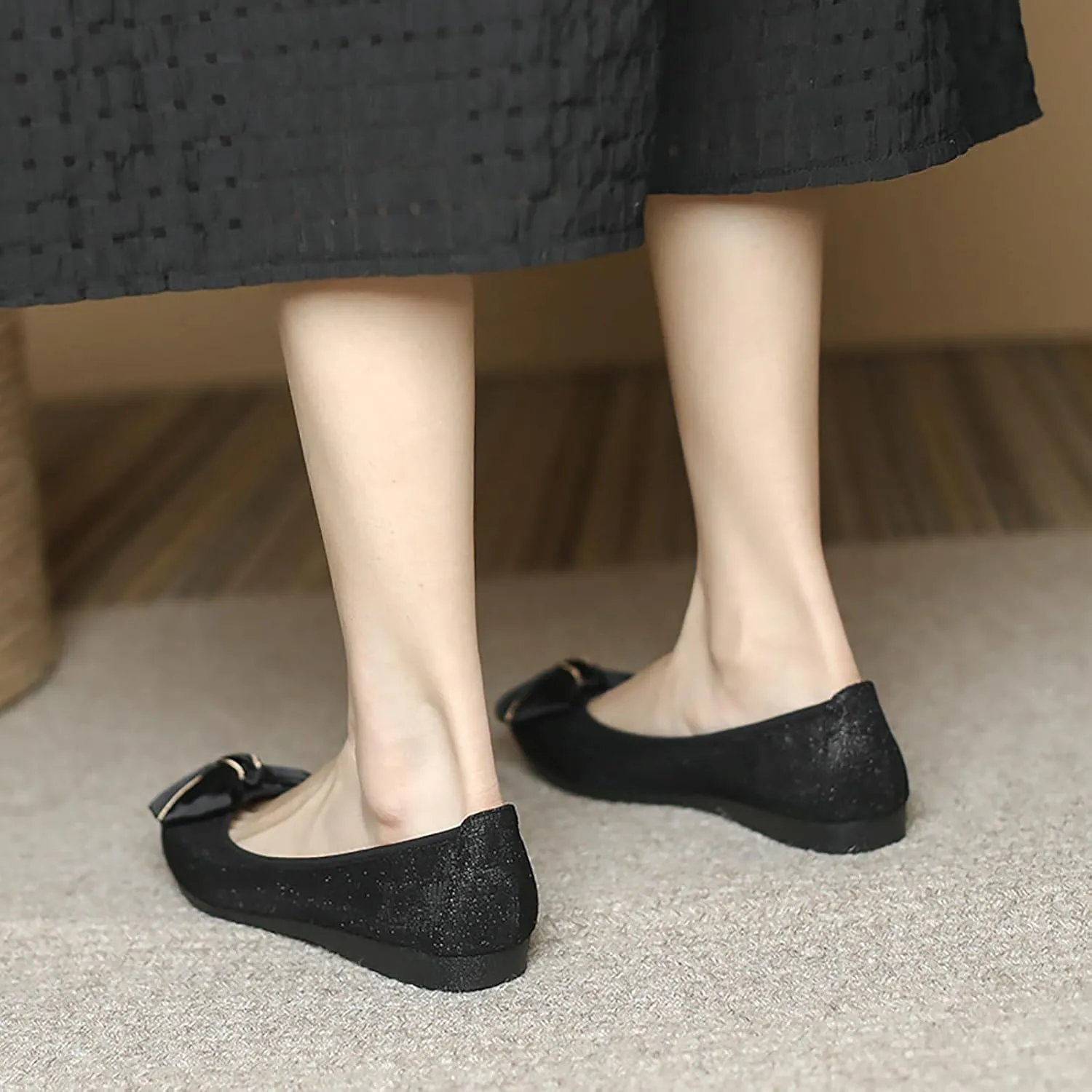 Women's Flats, Foldable Ballet Flats for Women, Fashion Bow Tie Pionted Toe Comfort Lightweight Slip-On Dress Shoes