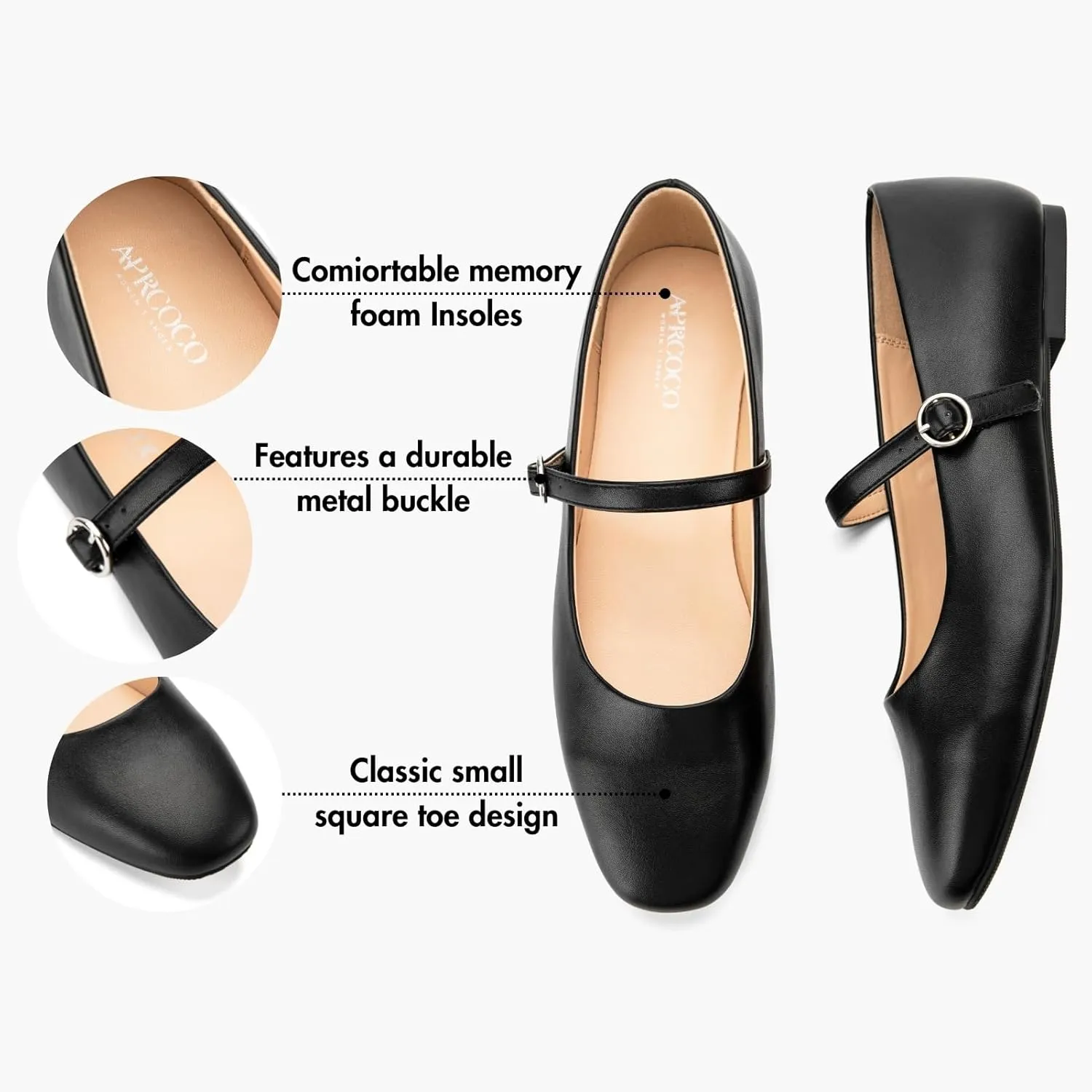 Women's Flats Mary Jane Ballet Flats for Women Classic Square Toe Women Shoes Dressy Comfort Ankle Strap Flats for Women