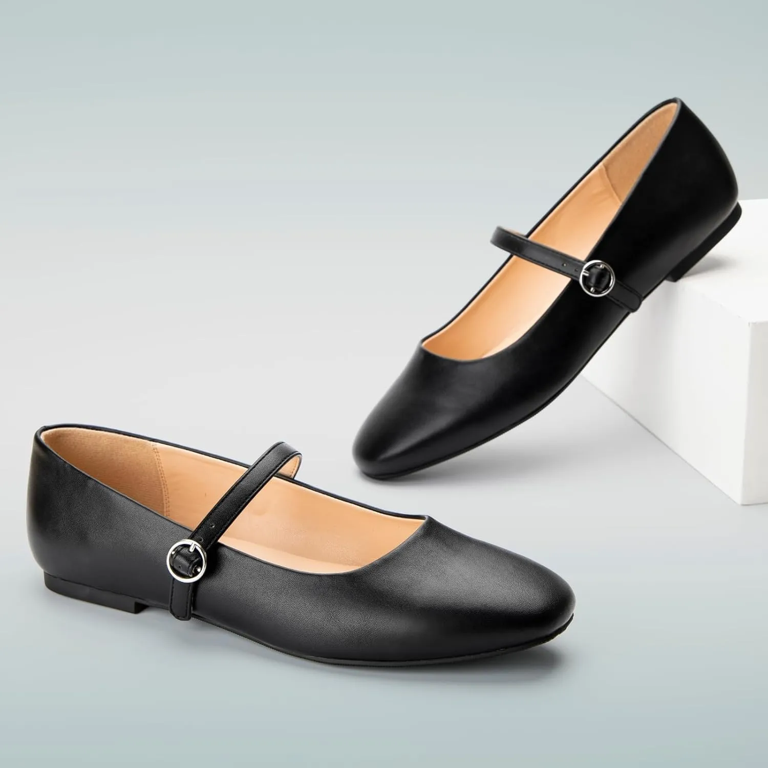 Women's Flats Mary Jane Ballet Flats for Women Classic Square Toe Women Shoes Dressy Comfort Ankle Strap Flats for Women