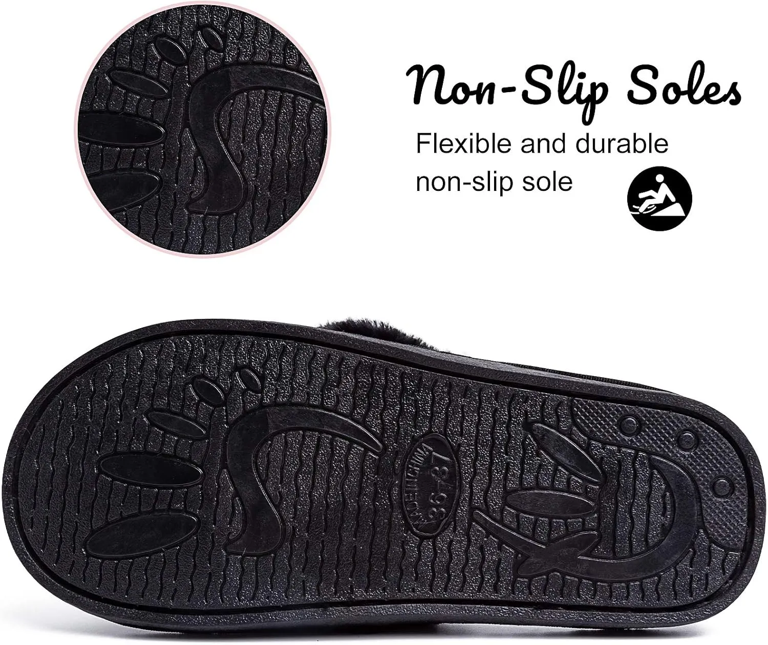Women's Fuzzy Memory Foam Flip Flop Slippers Soft Comfy Open Toe Slip On Spa Thong Flat Sandals Ladies House Home Furry Sandal Slides Indoor Outdoor