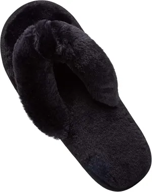Women's Fuzzy Memory Foam Flip Flop Slippers Soft Comfy Open Toe Slip On Spa Thong Flat Sandals Ladies House Home Furry Sandal Slides Indoor Outdoor