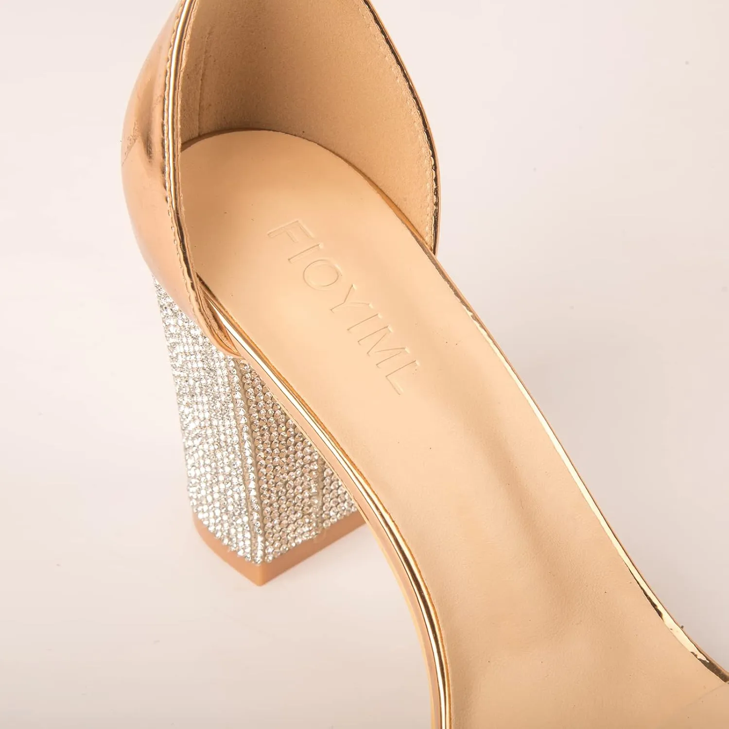 Women's Heeled Sandals with Rhinestone Clear Chunky Dress Heels Strappy Open Toe Party Wedding Shoes