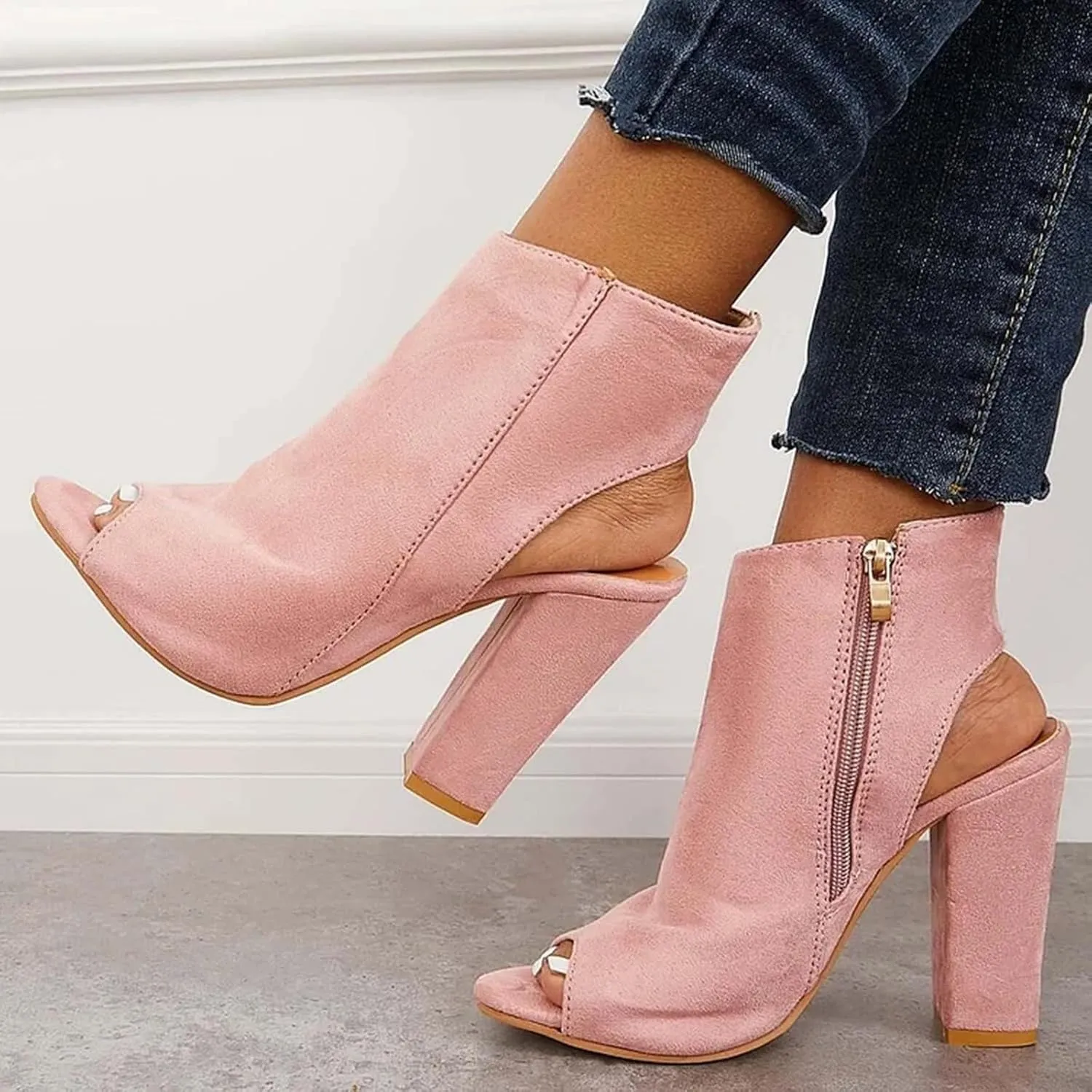 Women's High Heel Open Toe Platform Dress Boots Ladies Sexy Pump Boots Fashion Cutout Side Strap Zipper Backless Booties