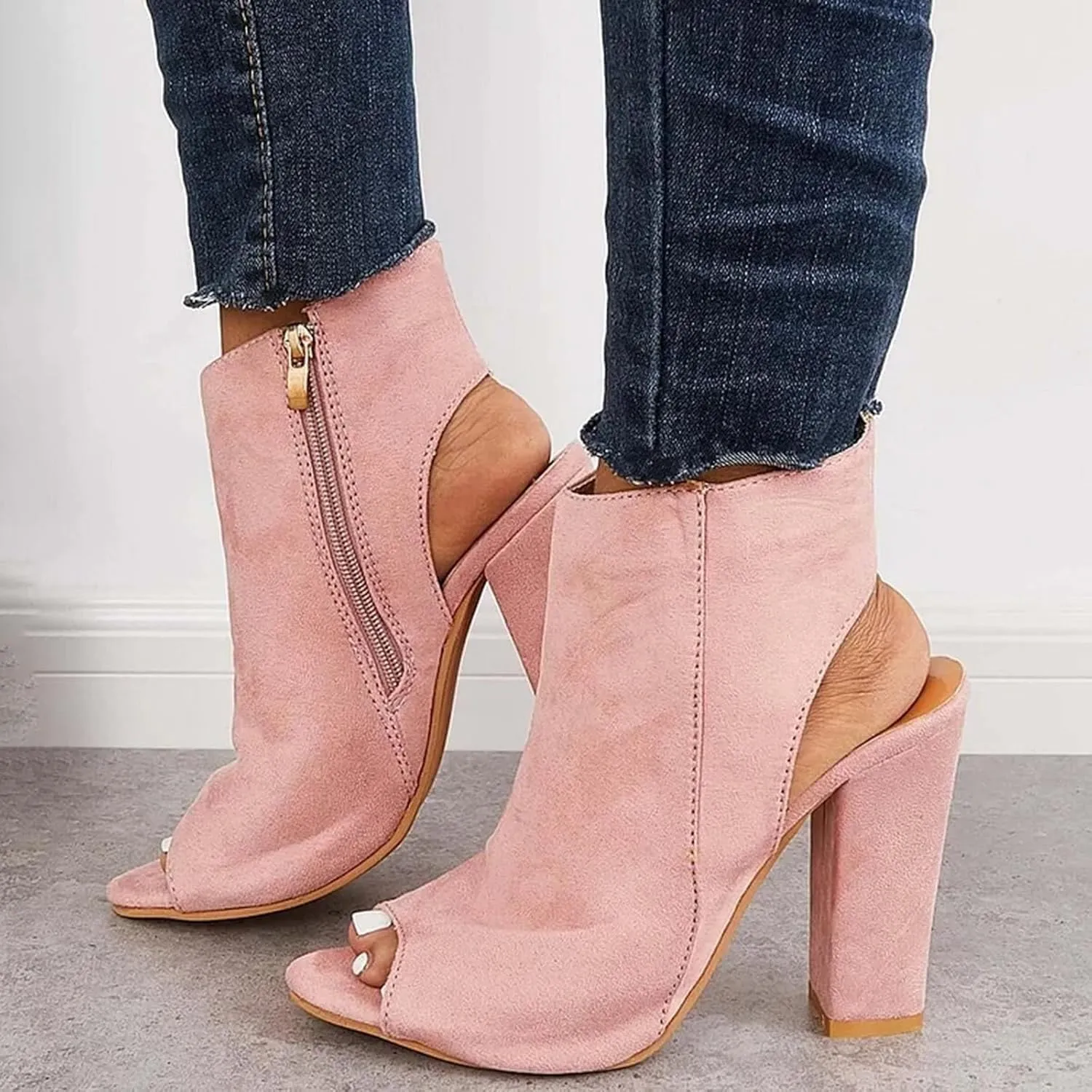 Women's High Heel Open Toe Platform Dress Boots Ladies Sexy Pump Boots Fashion Cutout Side Strap Zipper Backless Booties