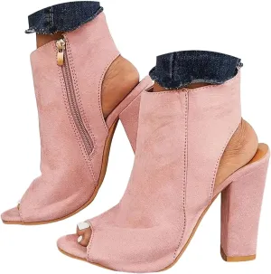 Women's High Heel Open Toe Platform Dress Boots Ladies Sexy Pump Boots Fashion Cutout Side Strap Zipper Backless Booties