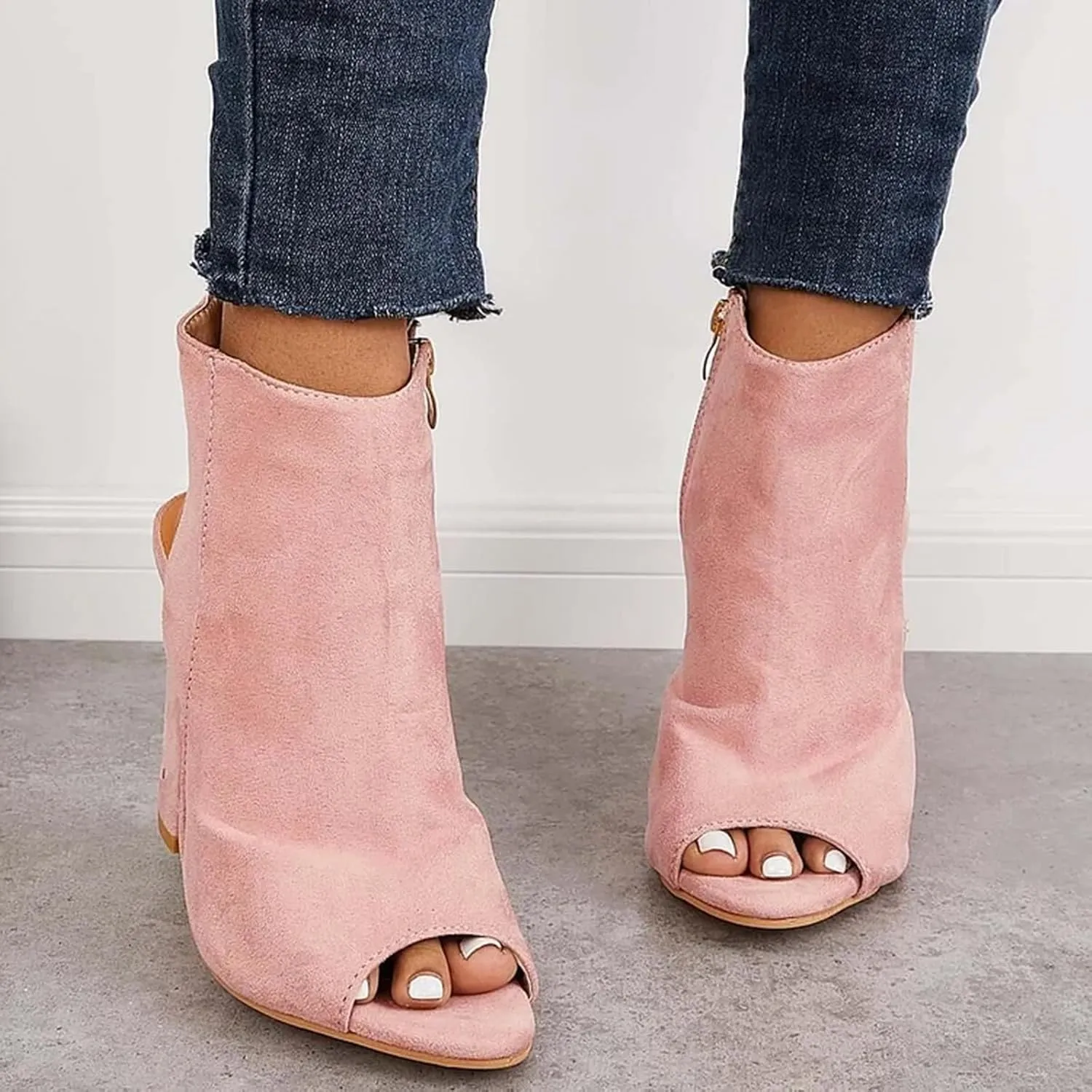 Women's High Heel Open Toe Platform Dress Boots Ladies Sexy Pump Boots Fashion Cutout Side Strap Zipper Backless Booties