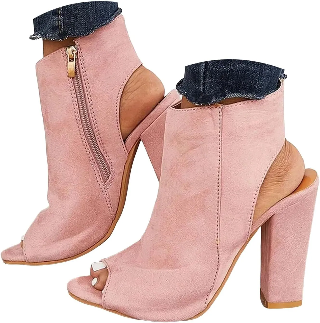 Women's High Heel Open Toe Platform Dress Boots Ladies Sexy Pump Boots Fashion Cutout Side Strap Zipper Backless Booties