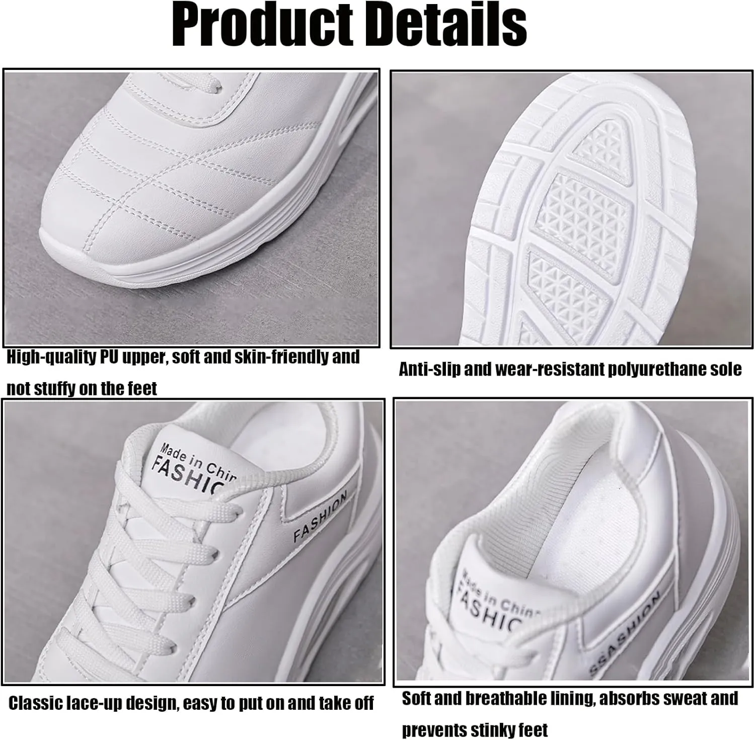 Women's Leather Lace-up Orthotic Air Cushion Sneakers,Arch Support Comfortable Soft Sole Walking Rocker Shoes Fashion Breathable Gym Jogging Running Tennis Shoes