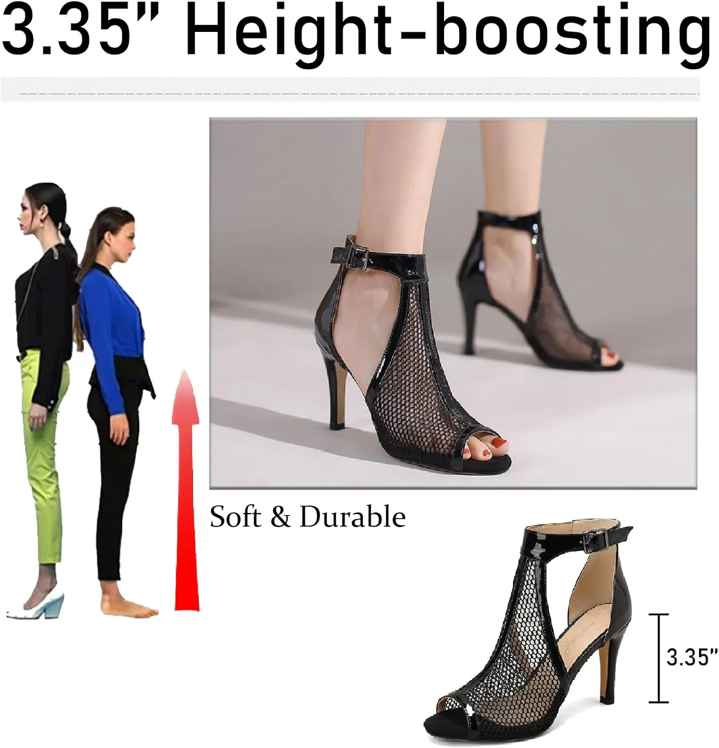 Women's Leather Mesh Peep Toe Stiletto Heels Sandals with Adjust Ankle Strap Sexy Breathable Side Cutout Open Toe High Heels Summer Booties Sandals for Prom Party Dress Shoes