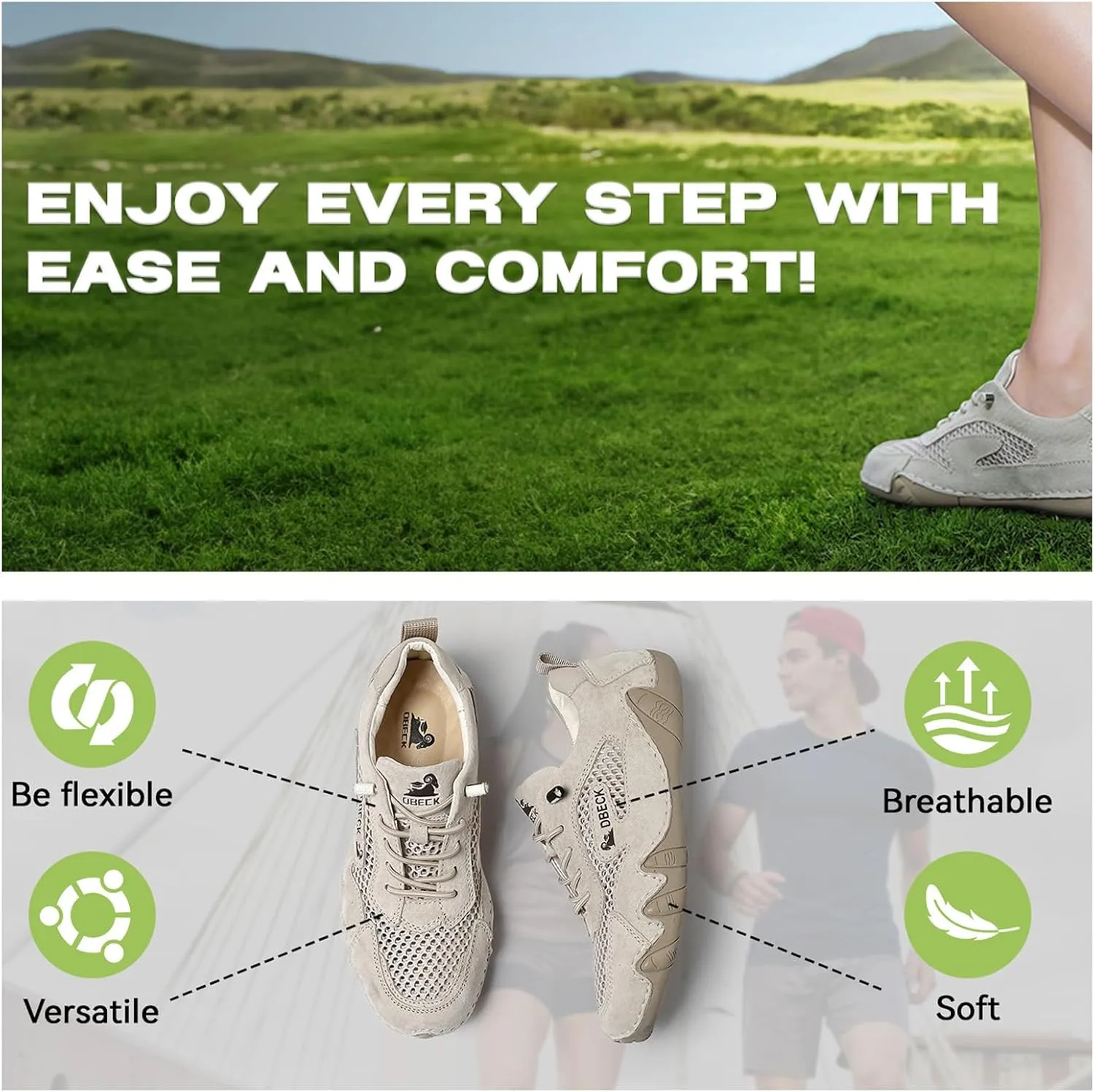 Women's Leather Outdoor Mesh Shoes Breathable Summer Sneakers Non-Slip Slip On Lightweight Sneakers Hiking & Walking Shoes